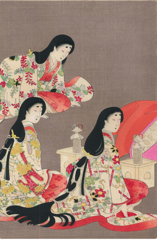 独角鹿西洋古董日本楊洲周延大判锦绘五联幅浮世绘版画《婚礼》 商品图1