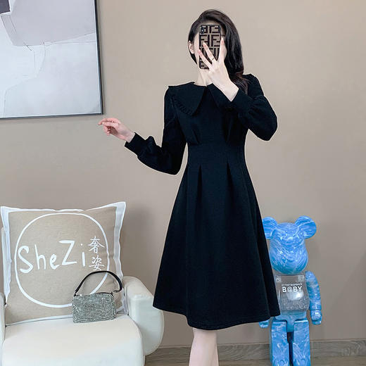 奢姿2024年秋装新款大码女装赫本风荷叶领连衣裙胖妹妹时尚裙子9931852529 商品图0