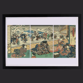 独角鹿西洋古董歌川国贞大判锦绘浮世绘版画三联幅雪月花之内雪