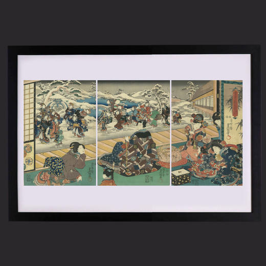 独角鹿西洋古董歌川国贞大判锦绘浮世绘版画三联幅雪月花之内雪 商品图0