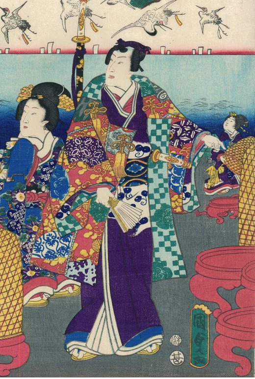 独角鹿西洋古董歌川国贞大判锦绘浮世绘版画三联吾妻源氏松竹梅 商品图4