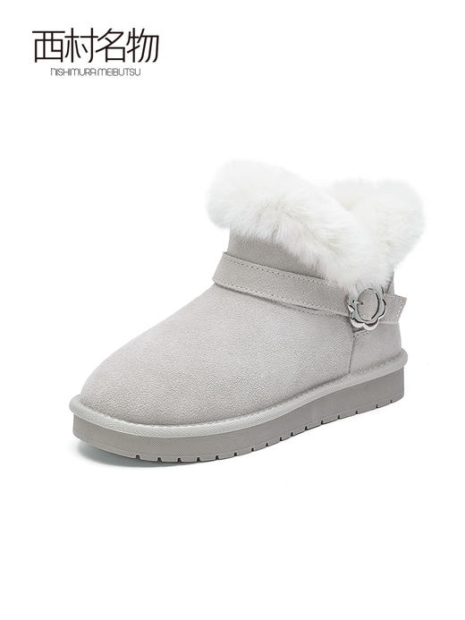 西村名物2022年新款冬季女鞋厚底雪地靴防滑防水真皮加绒皮毛一体45171 商品图1