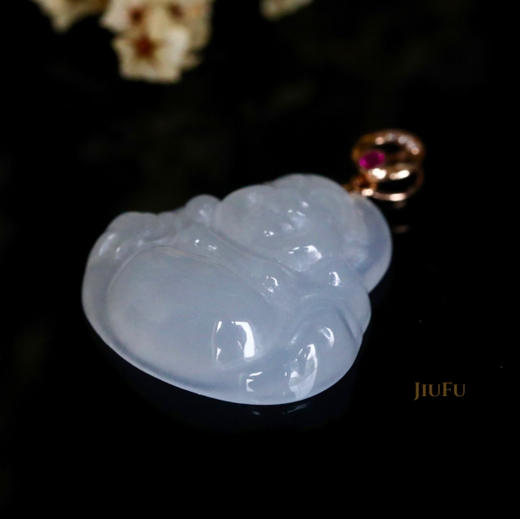 18K玫瑰金和田玉（白玉）镶钻吊坠--玉佛之鸿运当头 /佛公20*21mm 商品图1