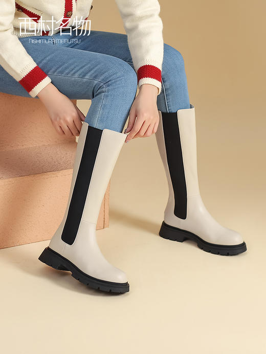 西村名物2022年商场同款切尔西长靴女秋冬厚底烟囱靴骑士靴44551 商品图0
