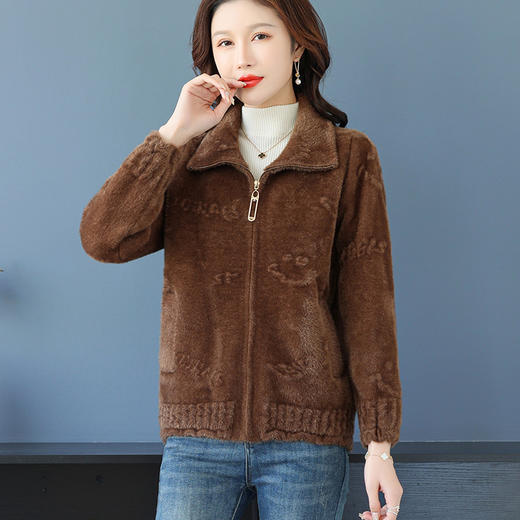 仿水貂绒小开衫外搭字母加厚洋气拉链外套CC-7286 商品图0