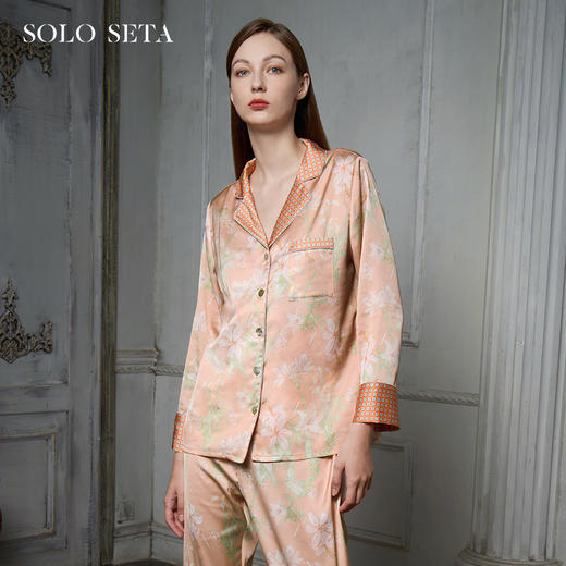 Solo seta真丝睡衣套装长袖女士丝绸家居服桑蚕丝轻奢高级感 商品图0