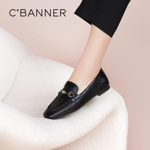 千百度女鞋春秋乐福鞋舒适两穿羊皮乐福鞋通勤小皮鞋真皮低跟 A23111866 商品图0