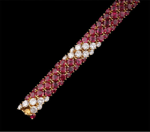 独角鹿西洋古董首饰法国珠宝世家18K黄金镶钻石红宝石手镯 商品图3