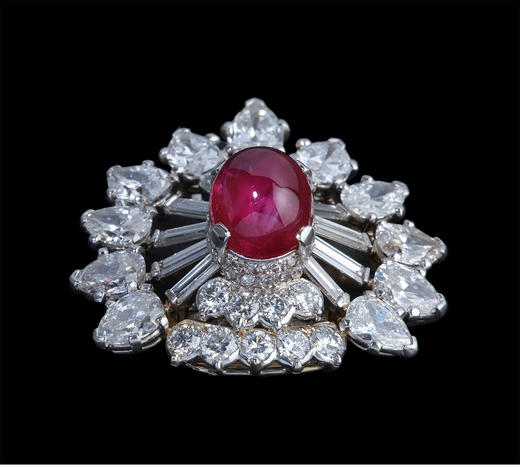 独角鹿西洋古董法国珠宝世家品牌铂金镶钻石缅甸无烧红宝石胸针 商品图4