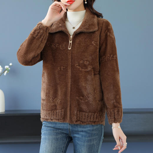 仿水貂绒小开衫外搭字母加厚洋气拉链外套CC-7286 商品图5