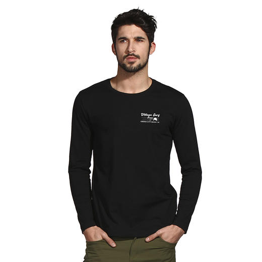 自由基地秋冬新款露营风图案印花个性设计长袖衫弹力棉户外休闲T NMT-1961 商品图0