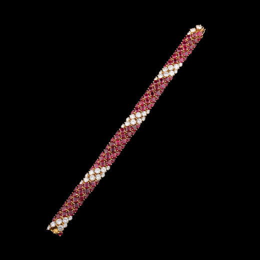 独角鹿西洋古董首饰法国珠宝世家18K黄金镶钻石红宝石手镯 商品图1