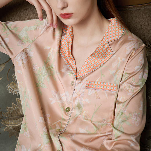 Solo seta真丝睡衣套装长袖女士丝绸家居服桑蚕丝轻奢高级感 商品图4