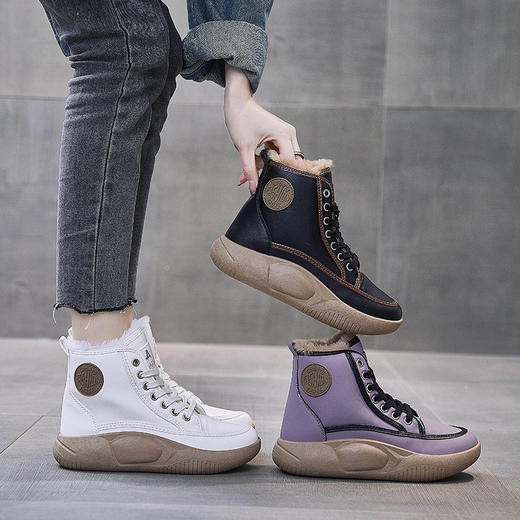 【网红休闲鞋耐磨防滑，厚底增高！】新款韩版休闲棉鞋 显高显瘦显腿长！冬季新款ins韩版加绒小白鞋，女学生高帮保暖休闲棉鞋百搭爆款休闲鞋ZY5813 商品图2