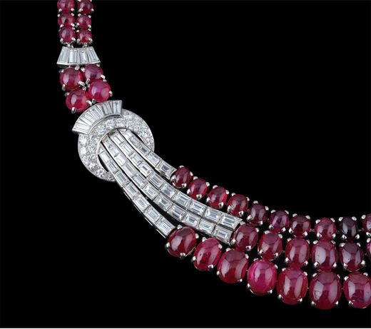 独角鹿西洋古董法国装饰艺术风格铂金镶钻石缅甸无烧红宝石项链 商品图2