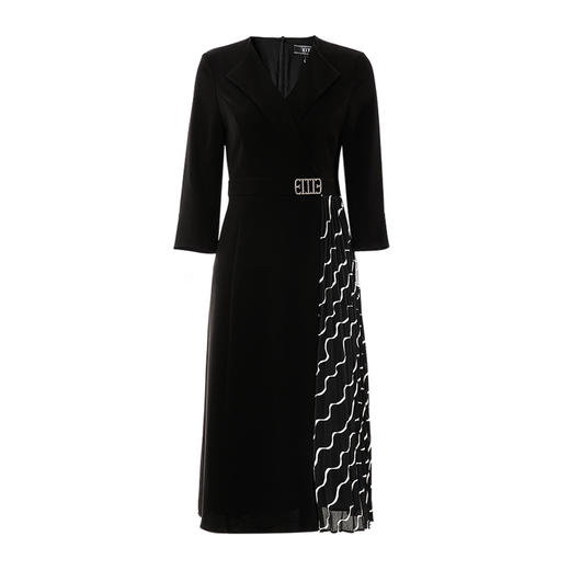 EITIE爱特爱春季新款气质时尚西装翻领收腰A字百褶拼接连衣裙6907601 商品图5