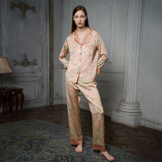 Solo seta真丝睡衣套装长袖女士丝绸家居服桑蚕丝轻奢高级感 商品图1