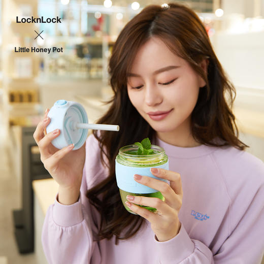 龚俊同款乐扣乐扣小蜜罐玻璃水杯带吸管女生咖啡牛奶杯子简约情侣 商品图4