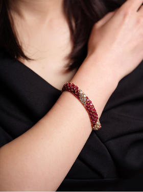 独角鹿西洋古董首饰法国珠宝世家18K黄金镶钻石红宝石手镯