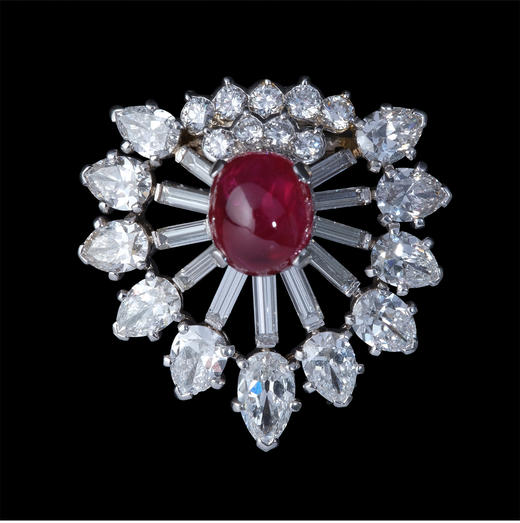 独角鹿西洋古董法国珠宝世家品牌铂金镶钻石缅甸无烧红宝石胸针 商品图3
