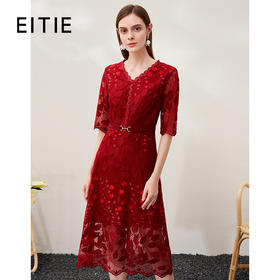 EITIE爱特爱春季新款洋气镂空蕾丝显瘦收腰礼服连衣裙女裙6977607