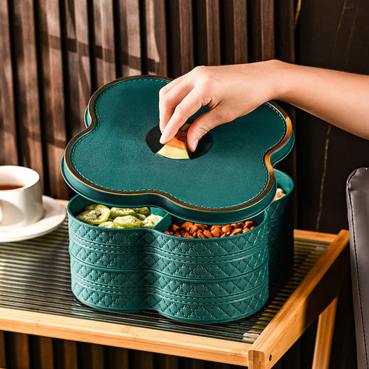 【轻奢烫金❗️国潮喜庆多层果盘】新年高颜值仿皮质感糖果盒❗️马年新居乔迁之喜装饰，家用客厅创意摆件，茶几坚果糖果分格带盖盘子瓜子盘伴手礼新年礼盒年货礼盒 商品图7