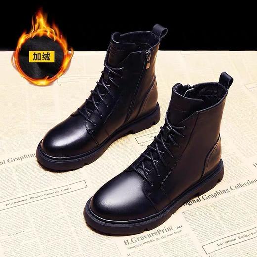 中筒时尚马丁靴女风平底2023秋冬新款加绒黑色短靴女靴ain05 商品图1