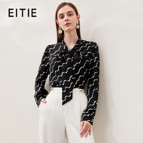 EITIE爱特爱春季新款洋气复古飘带斑马印花显瘦衬衫女上衣6909602