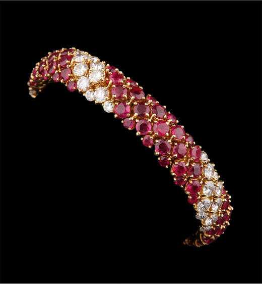 独角鹿西洋古董首饰法国珠宝世家18K黄金镶钻石红宝石手镯 商品图4