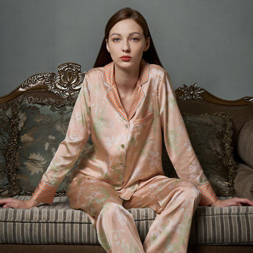 Solo seta真丝睡衣套装长袖女士丝绸家居服桑蚕丝轻奢高级感 商品图2