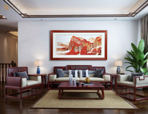 艷 湘绣  刺绣客厅 《沙发背景墙系列1.3m》 新中式挂画 商品图2