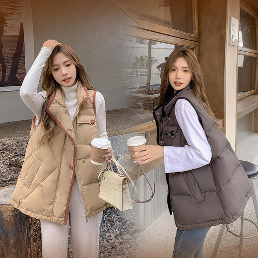 FF-8805秋冬新款撞色胖mm羽绒马夹200斤250斤280斤宽松马夹外套8805 商品图0