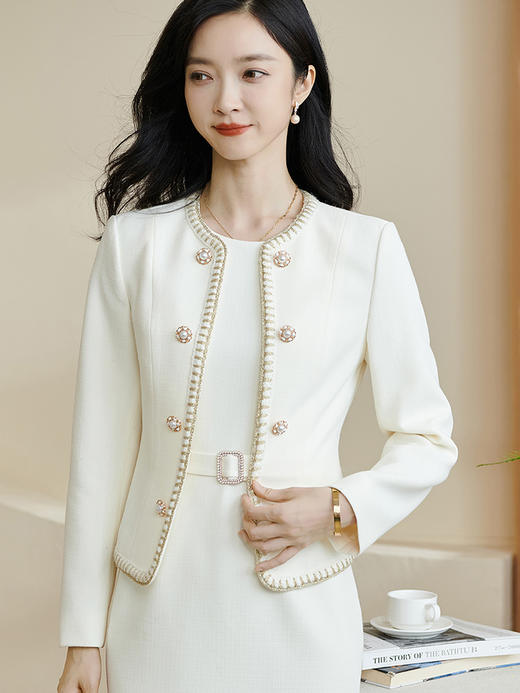 米思阳2026春季新款法式名媛小香风短外套修身圆领单排扣上衣+背心裙0188 商品图3