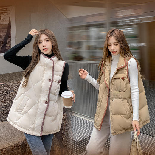 FF-8805秋冬新款撞色胖mm羽绒马夹200斤250斤280斤宽松马夹外套8805 商品图2