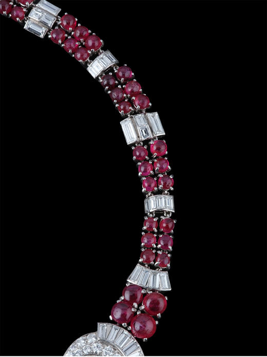 独角鹿西洋古董法国装饰艺术风格铂金镶钻石缅甸无烧红宝石项链 商品图4