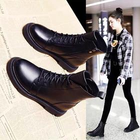 中筒时尚马丁靴女风平底2023秋冬新款加绒黑色短靴女靴ain05