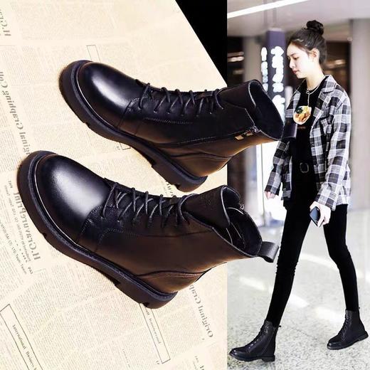 中筒时尚马丁靴女风平底2023秋冬新款加绒黑色短靴女靴ain05 商品图0