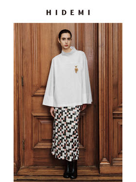 HIDEMI 节日系列极简立领廓形衬衫 黑色/白色