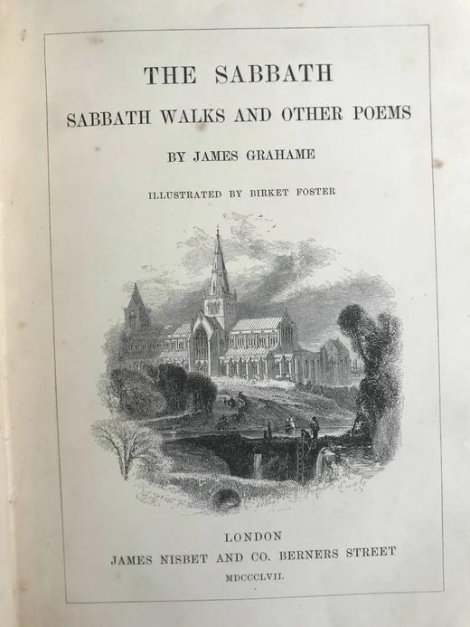 1857年 詹姆斯·格拉厄姆《安息日与其他诗歌》 约28幅版画插图 漆布精装32开 商品图5