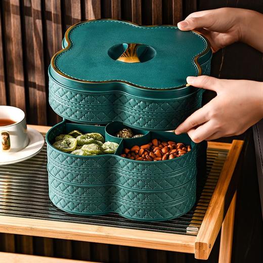 【轻奢烫金❗️国潮喜庆多层果盘】新年高颜值仿皮质感糖果盒❗️马年新居乔迁之喜装饰，家用客厅创意摆件，茶几坚果糖果分格带盖盘子瓜子盘伴手礼新年礼盒年货礼盒 商品图1