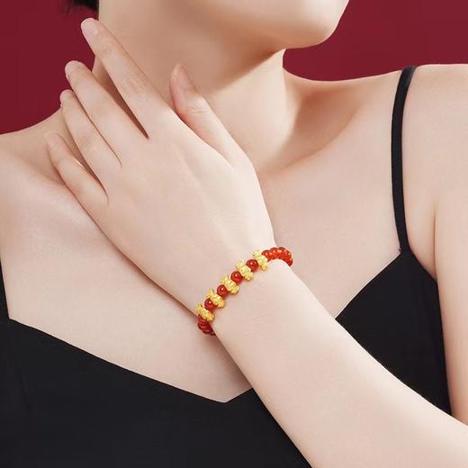  中国黄金珠宝 生肖兔足金玛瑙手串  新年黄金首饰礼物 商品图2