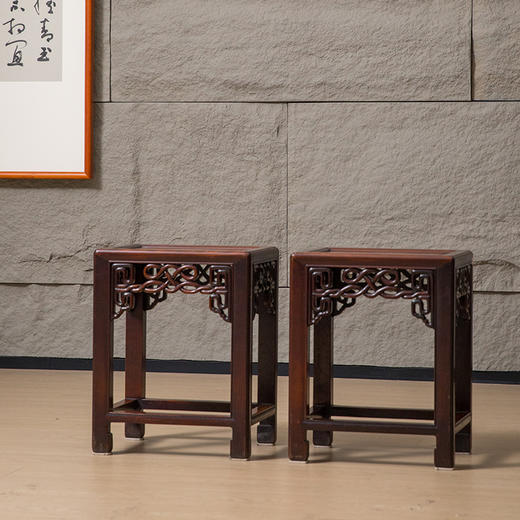 清 红木透雕绳纹方凳（一对） 商品图4