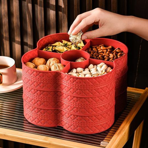 【轻奢烫金❗️国潮喜庆多层果盘】新年高颜值仿皮质感糖果盒❗️马年新居乔迁之喜装饰，家用客厅创意摆件，茶几坚果糖果分格带盖盘子瓜子盘伴手礼新年礼盒年货礼盒 商品图2