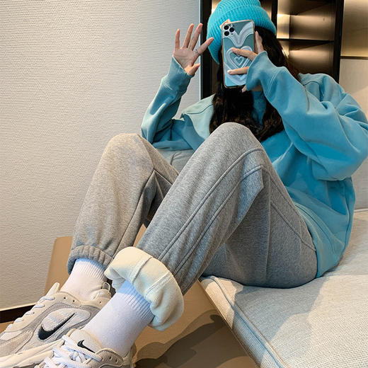 【空气棉卫裤 时尚百搭】休闲束脚卫裤 显瘦阔腿裤 女收口系带宽松 棉质运动裤 商品图0