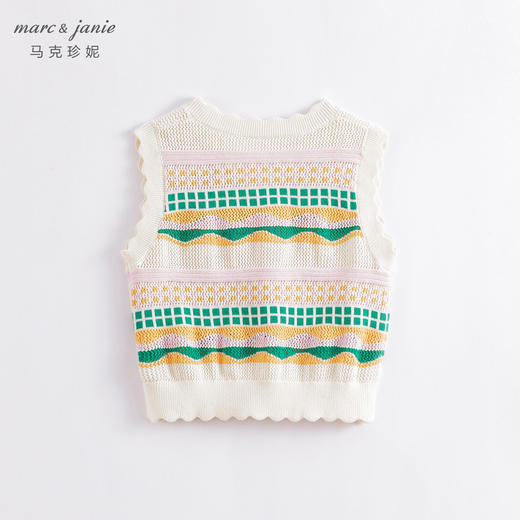 马克珍妮春装新款 女童彩色条纹V领针织衫 儿童马甲230372 商品图2