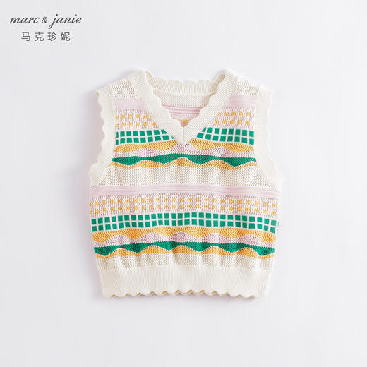 马克珍妮春装新款 女童彩色条纹V领针织衫 儿童马甲230372 商品图1