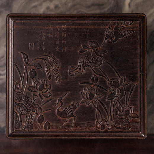 二十世纪 紫檀镶黄花梨雕一路连科双层盖盒 商品图2