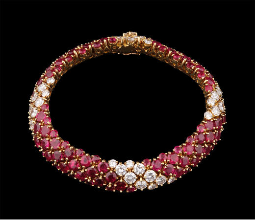 独角鹿西洋古董首饰法国珠宝世家18K黄金镶钻石红宝石手镯 商品图2