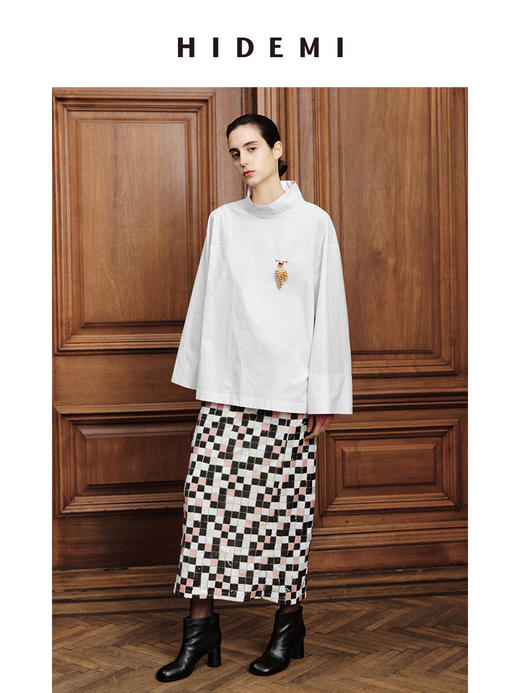 HIDEMI 节日系列极简立领廓形衬衫 黑色/白色 商品图3