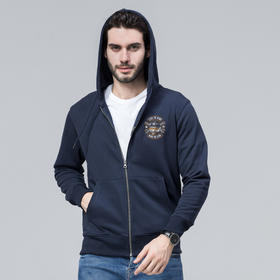 自由基地秋冬新款机车风虎头设计元素带帽拉链卫衣毛圈开衫男女款 NMT-1936